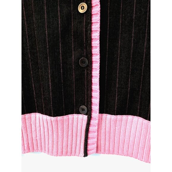 Carlisle Women's Cardigan Silk Cashmere Blend Gray Pink Pinstripe Sweater- Large - Picture 3 of 9
